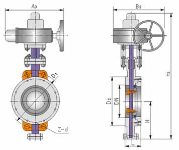 DD973電動(dòng)對夾式多層次金屬硬密封蝶閥結(jié)構(gòu)圖