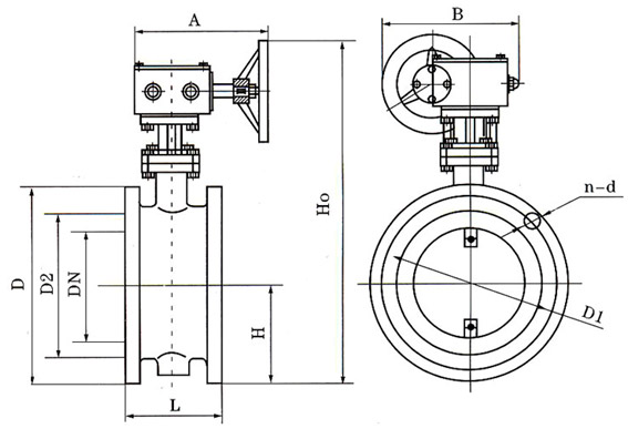 D341蝸輪法蘭式通風(fēng)蝶閥結(jié)構(gòu)圖 D341蝸輪法蘭式通風(fēng)蝶閥結(jié)構(gòu)圖